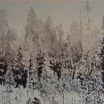 Yksin metsässä 2 100 x 50 cm Oil acrylic and ink on canvas. 2007